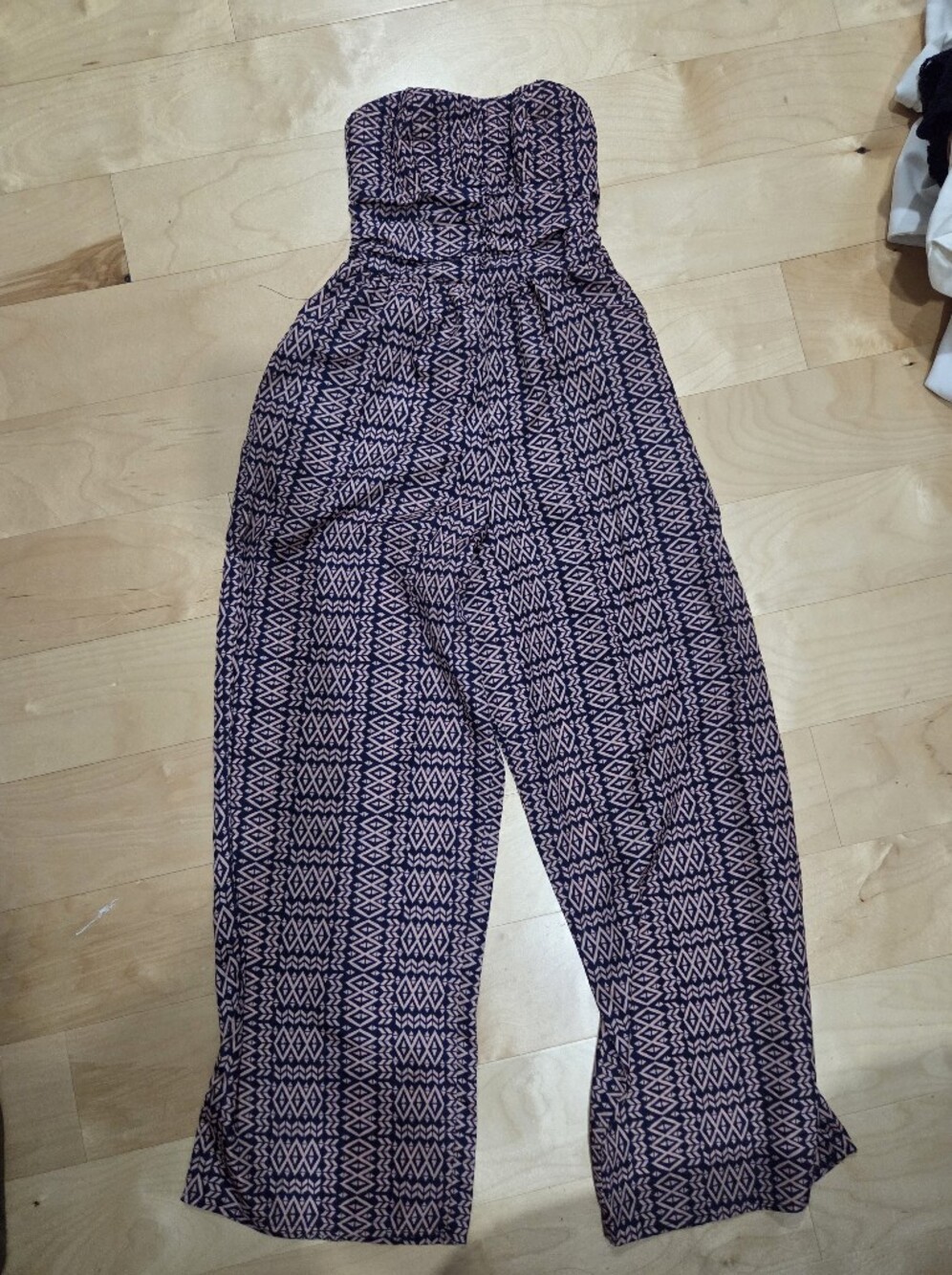 Strapless Printed Jumpsuit - Pink & Navy